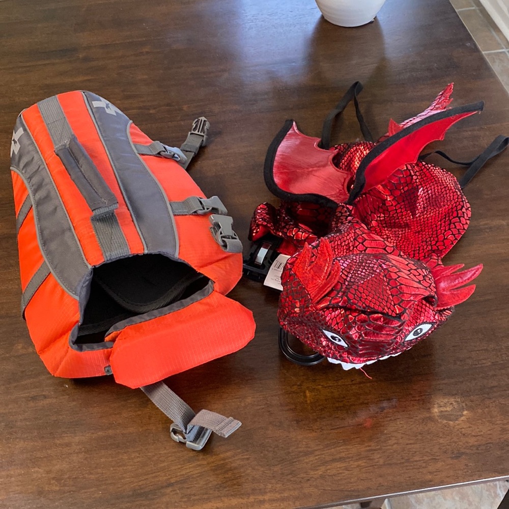 Dog dragon costume and life jacket
